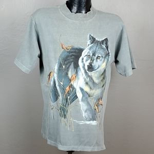 Vintage Harlequin Wolf graphic t-shirt top gray adult women short sleeve size M